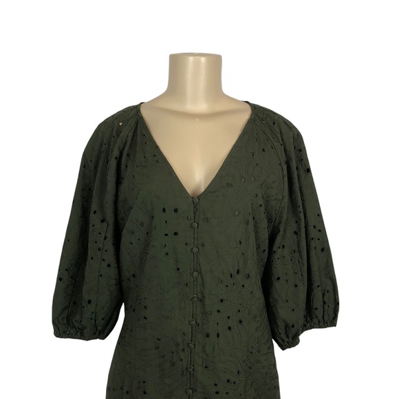 NWT H&M Eyelet Lace Puff Sleeve Midi Dress XL Boho Peasant Cottagecore Cowgirl - Picture 6 of 16
